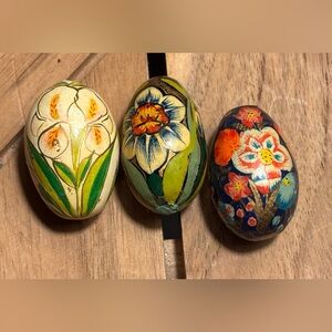 3 Ukraine Hand-Painted Lilly Floral Decorative Eggs SET Miniature